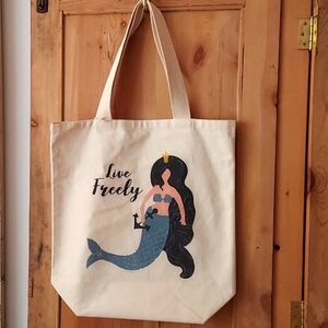 Canvas Mermaid Beach Coastal Ocean Sea Summer Vacation Shopper Tote
